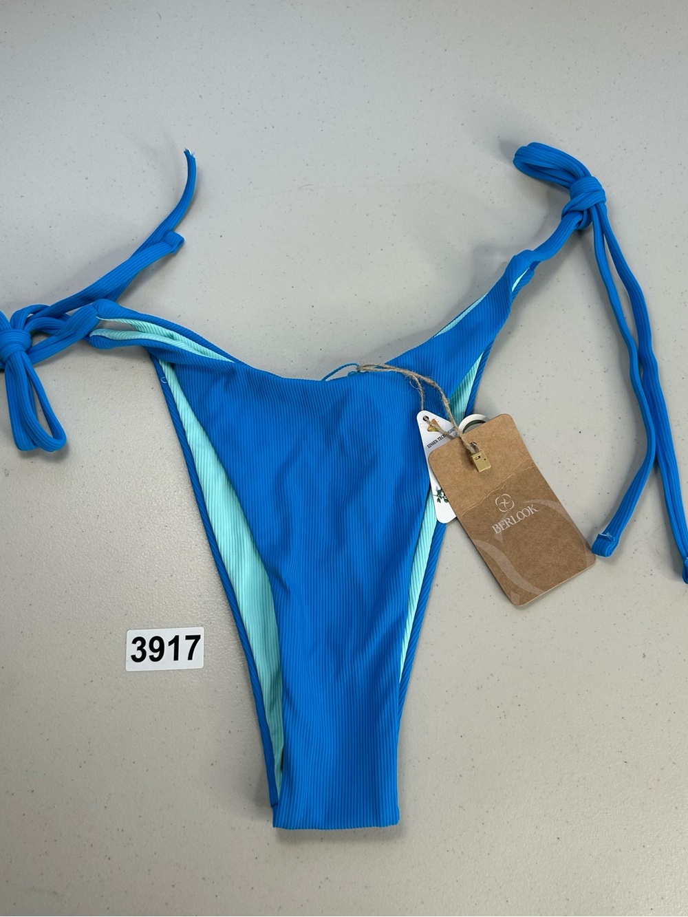 Berlook Blue Bikini Bottom Tie Side Small Reversible New